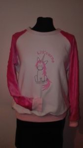 doubleyou creation, sweat licorne, lilierubis, sweat bicolor,tissus minkee
